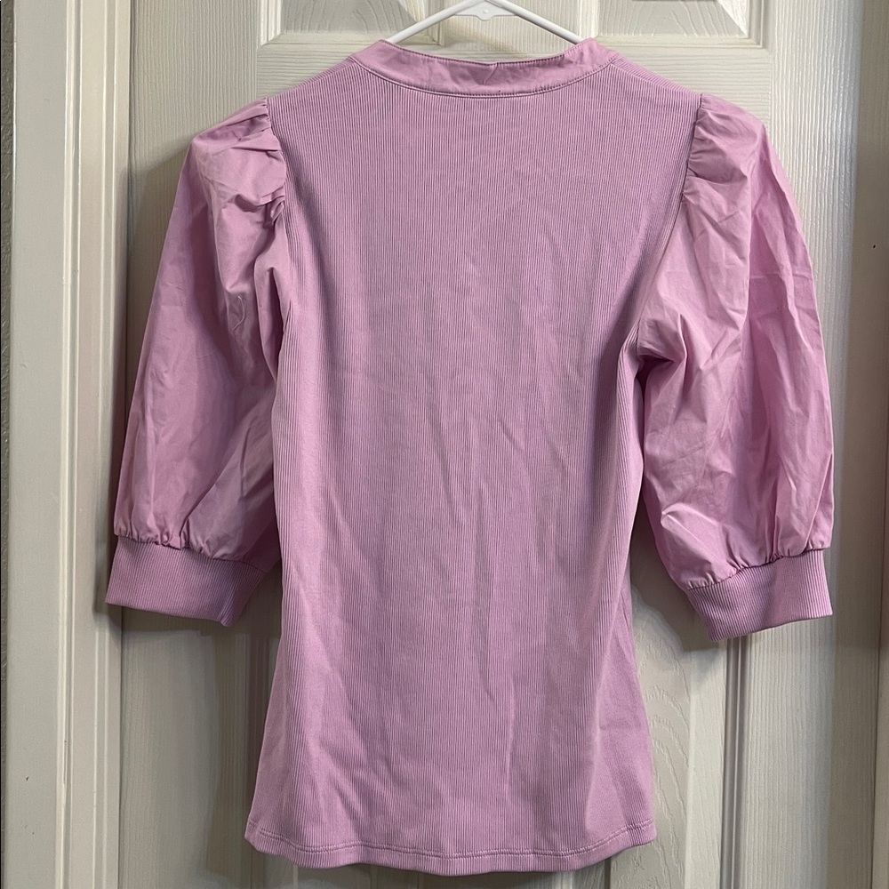 Veronica Beard Coralee Top Barely Orchid Knit Puff Sleeve Top Small New with Tag - Picture 4 of 4